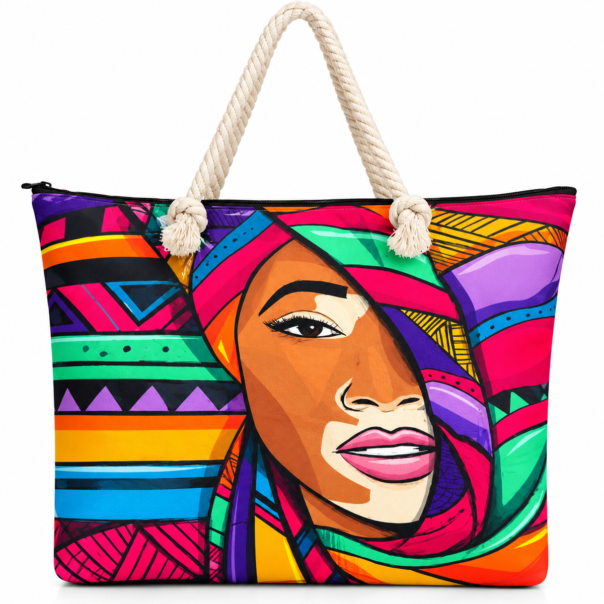 Colorful Abstract Portrait Rope-Handle Tote Bag